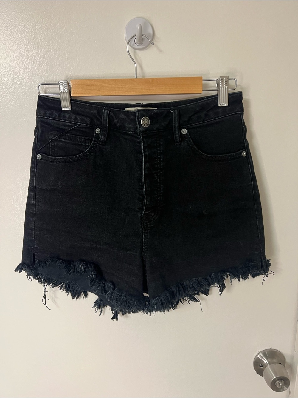 We the Free by Free People High-Rise Frayed Hem Black Denim Shorts Minimalist